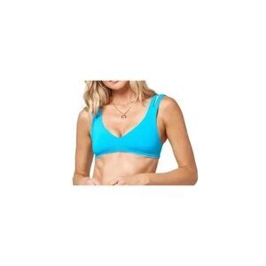 L Space Womens Reversible Bikini Top Small Blue & Light Blue Swim
